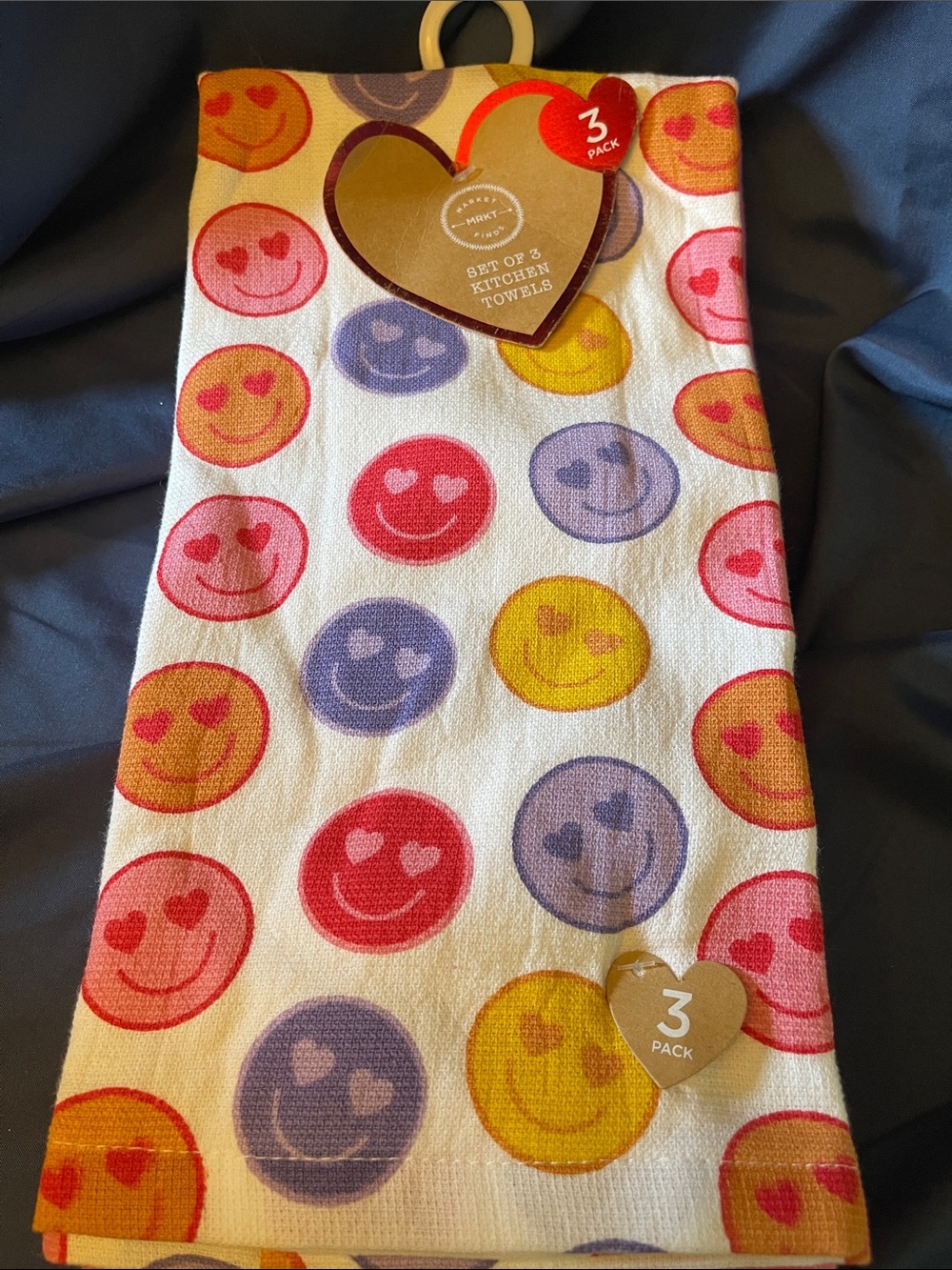 Smiley Face Kitchen Towels - 3 Pack (Pink, Purple, Yellow)